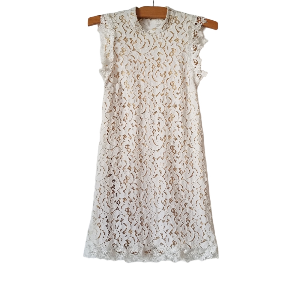 FRANCESCA'S Womens XS High Neck Lace Dress Sleeveless Open Back Offwhite